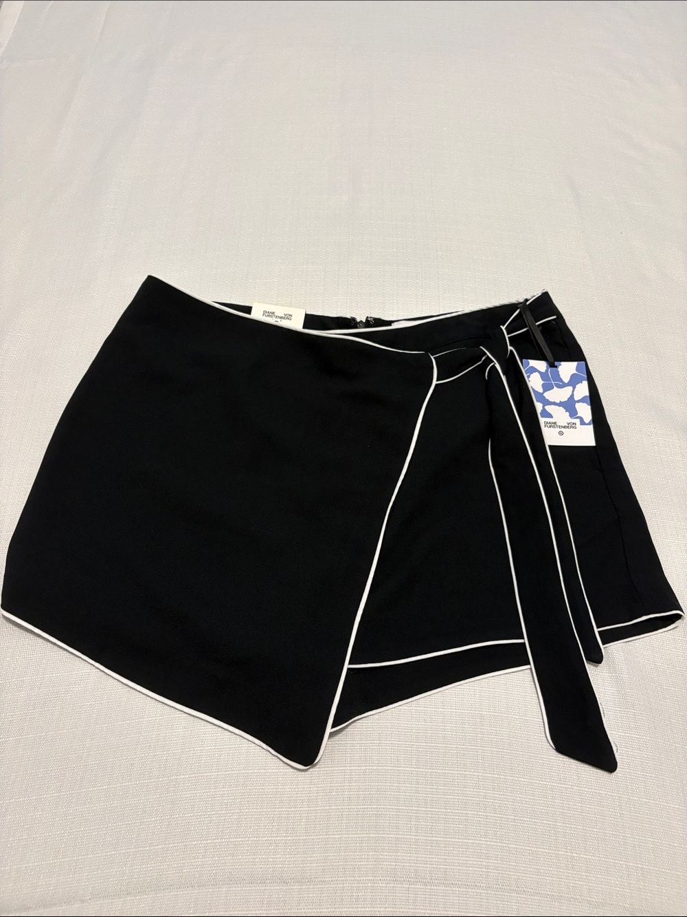 Diane Von Furstenberg Black Mini Wrap Skirt with White Trim